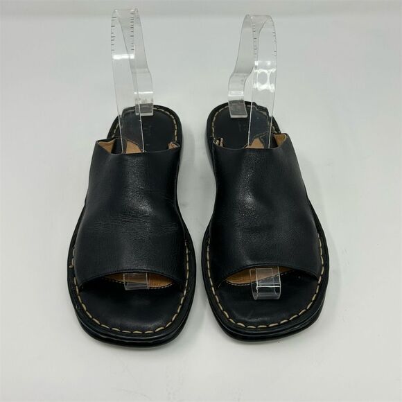 Born Women's Black Leather Wedge Slide Sandals Size 6 Open Toe Comfort Casual - Picture 5 of 14